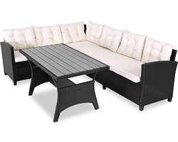 Casaria Loungeset - 6 Personen Eettafel Polyrottan – Crème Zwart
