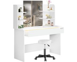 Casaria Make up Tafel Lucia - Kruk Opbergruimte 140x110x40cm - Wit