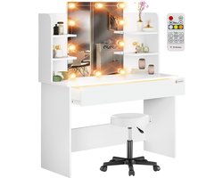 Casaria Make up Tafel Lucia - LED Kruk Lade 140x110x40cm - Wit