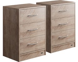 Casaria Nachtkastje Eloise Set van 2 – 3 Lades 54x39x28cm – Eik
