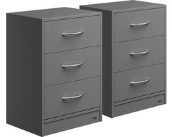 Casaria Nachtkastje Eloise Set van 2 – Led 3 Lades 54x39x28 – Antraciet