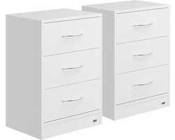 Casaria Nachtkastje Eloise Set van 2 – LED 3 Lades 54x39x28cm – Wit