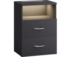 CASARIA Nachtkastje - LED Verlichting Hout 2 Lades 40x28x55cm - Antraciet