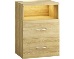 CASARIA Nachtkastje - LED Verlichting Hout 2 Lades 40x28x55cm - Eik