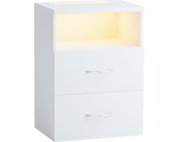 CASARIA Nachtkastje - LED Verlichting Hout 2 Lades 40x28x55cm - Wit