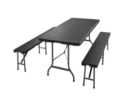 Casaria Picknickset – 2 Banken 1 Tafel Kunststof Metaal - Zwart