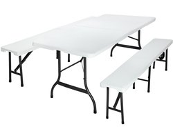 Casaria Picknickset Inklapbaar – 2 Banken 1 Tafel 180 cm – Wit