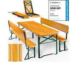 Casaria Picknicktafel Set – 2 Banken met Rugleuning en 1 Tafel – Inklapbaar 170 cm Bruin