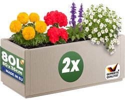 Casaria Plantenbak Set van 2 - Vorstbestendig 80l 80x36x35cm - Wit