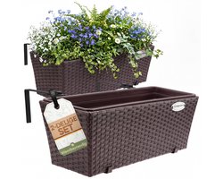 Casaria Polyrattan Bloembak – 2 Stuks Incl. Ophangbeugels – Bruin