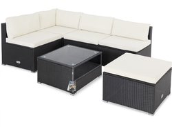 Casaria Polyrattan Loungeset - Incl. Kussens Tafel - Zwart Crème