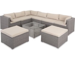 Casaria Polyrattan Loungeset XXL – Kussens & Tafel Glasplaat - Crème