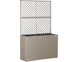 Casaria Polyrattan Plantenbak met Klimrek – 3 Bloembakken – 83x31x146 cm – Creme