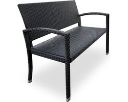 Casaria Polyrattan Tuinbank – 2 Zits UV-bestendig - Zwart