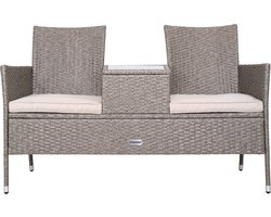Casaria Polyrattan Tuinbank – Incl. Kussen en Tafel 145x58x87 cm – Beige