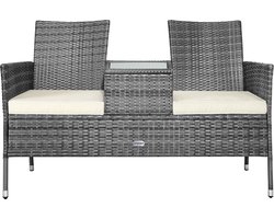Casaria Polyrattan Tuinbank – Incl. Kussen en Tafel 145x58x87 cm – Grijs