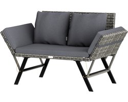Casaria Polyrattan Tuinbank – Verstelbaar Incl. Kussens – Grijs