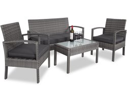 Casaria Polyrattan Tuinset - 4 Personen Incl. Kussens Bank - Grijs