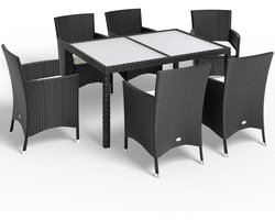 Casaria Polyrattan Tuinset – 6 Stoelen & Tafel 150x90cm – Zwart