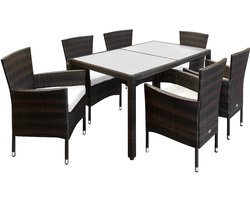 Casaria Polyrattan Tuinset – Tafel 6 Stoelen & Kussens – Bruin