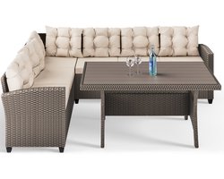 Casaria Polyrottan Loungeset – 6 Personen met WPC Tafel – Crème