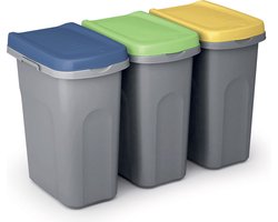 CASARIA Prullenbak – Set van 3 25L 39x24x51cm Afneembaar Deksel - Grijs