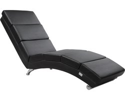 Casaria Relaxfauteuil London - Ligstoel Lounge Verchroomd - Zwart Kunstleer