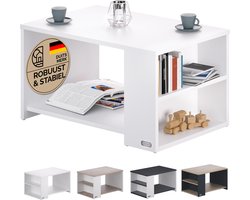 CASARIA Salontafel Opbergvakken – Krasbestendig 90x60x50cm – Wit Eik