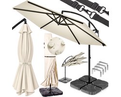 Casaria Tuinparasol 350 cm – met Gewichten & Beschermhoes – Crème UV80+