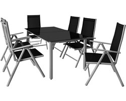 Casaria Tuinset - 6 Personen Aluminium 6 stoelen 1 Tafel - Zilver