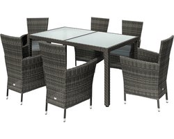 Casaria Tuinset - 7 Delig Polyrattan Incl. Kussens - Antraciet