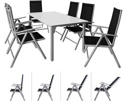 Casaria Tuinset Bern – 6 inklapbare Stoelen – 1 Tafel Aluminium – Zilver
