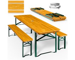 Casaria Tuinset Hout – 2 Banken 1 Tafel Inklapbaar – 170x46x75cm – 8 Personen