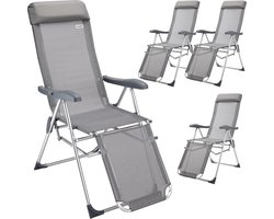 Casaria Tuinstoel 4 Stuks - Hoge Rug 7-voudig Verstelbaar - Grijs