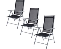 Casaria Tuinstoel - Set van 3 Inklapbaar Aluminium Weerbestendig - Zilver