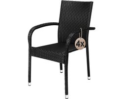 Casaria Tuinstoelen Stapelbaar – Set van 4 – 90x56x60 cm – Zwart