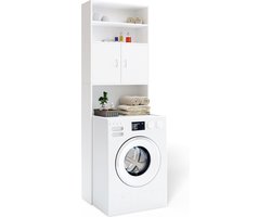 Casaria Wasmachinekast Neapel – 3 Legplanken en 2 Deuren – 185x63x20cm – Wit