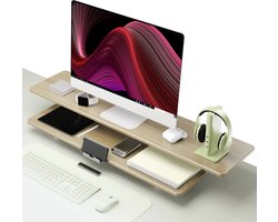 Casemania Monitorstandaard met Telefoonhouder - Licht Bruin - Beeldscherm Verhoger voor 2 Monitoren - Tweelaags Monitor Standaard met Opbergplank - Extra Brede Bureauverhoger - Beeldschermstandaard - Bureau Organizer voor Thuiswerkplek en Kantoor