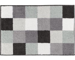 Casilin Badmat Antislip 65x115cm Blocks - Waterabsorberende Badkamermat - Wasbaar en Sneldrogend - Voor Douche en Bad - Hoogpolig - Acryl - Rechthoek - Grijs, Groen