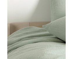 Casilin - Dekbedovertrek Mousseline - 260x220 - Inclusief Bijhorende Kussenslopen - 2 Persoons - 100% Tetra Hydrofiel Katoen - Strijkvrij - Lichtgroen