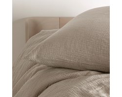 Casilin - Strijkvrij Dekbedovertrek Mousseline - 260x220 - Inclusief 2 Bijhorende Kussenslopen - 2 Persoons - 100% Tetra Katoen - Beige