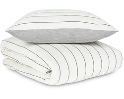 Casilin Tetra - Strijkvrij Dekbedovertrek Mousseline - 200x220 - Inclusief 2 Bijhorende Kussenslopen - 2 Persoons - 100% Tetra Katoen - Grijs gestreept