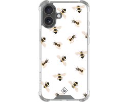 Casimoda® hoesje - Geschikt voor iPhone 16 - Bee Happy - Shockproof case - Extra sterk - Siliconen/TPU - Bruin/beige, Transparant
