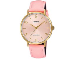 Casio LTP-VT01GL-4B - Dameshorloge - Roze Wijzerplaat - Gouden Kast - Leren Band