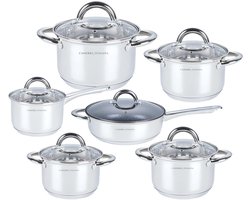 Casserra Italiana Luxe Pannenset 12-delig – RVS – Inductie – 5-Laags Bodem – Met Glazen Deksels