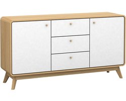 Cassie Dressoir met 2 Deuren en 3 Lades - Eiken/Wit - 140 x 39 x 75 cm