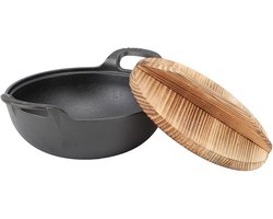 Cast Iron Wok - Authentieke Aziatische Eten - Alternatief voor Rvs - Inclusief Deksel voor Roerbakgerechten en Meer (20cm)