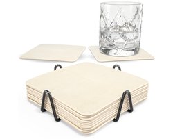 Castagnola Kunstlederen Onderzetters – Onderzetters voor Glazen – Design Onderzetters met Houder – Leren Onderzettersset met metalen houder – Leder – Set van 10 - Offwhite - 10x10cm