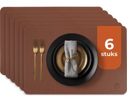 Castagnola Lederlook Placemats - Antislip Placemat van Kunstleer - Waterafstotende Onderlegger - Onderzetter - 6 Stuks - 45 x 30 cm - Bruin