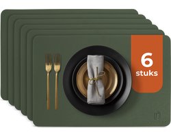 Castagnola Lederlook Placemats - Antislip Placemat van Kunstleer - Waterafstotende Onderlegger - Onderzetter - 6 Stuks - 45 x 30 cm - Groen